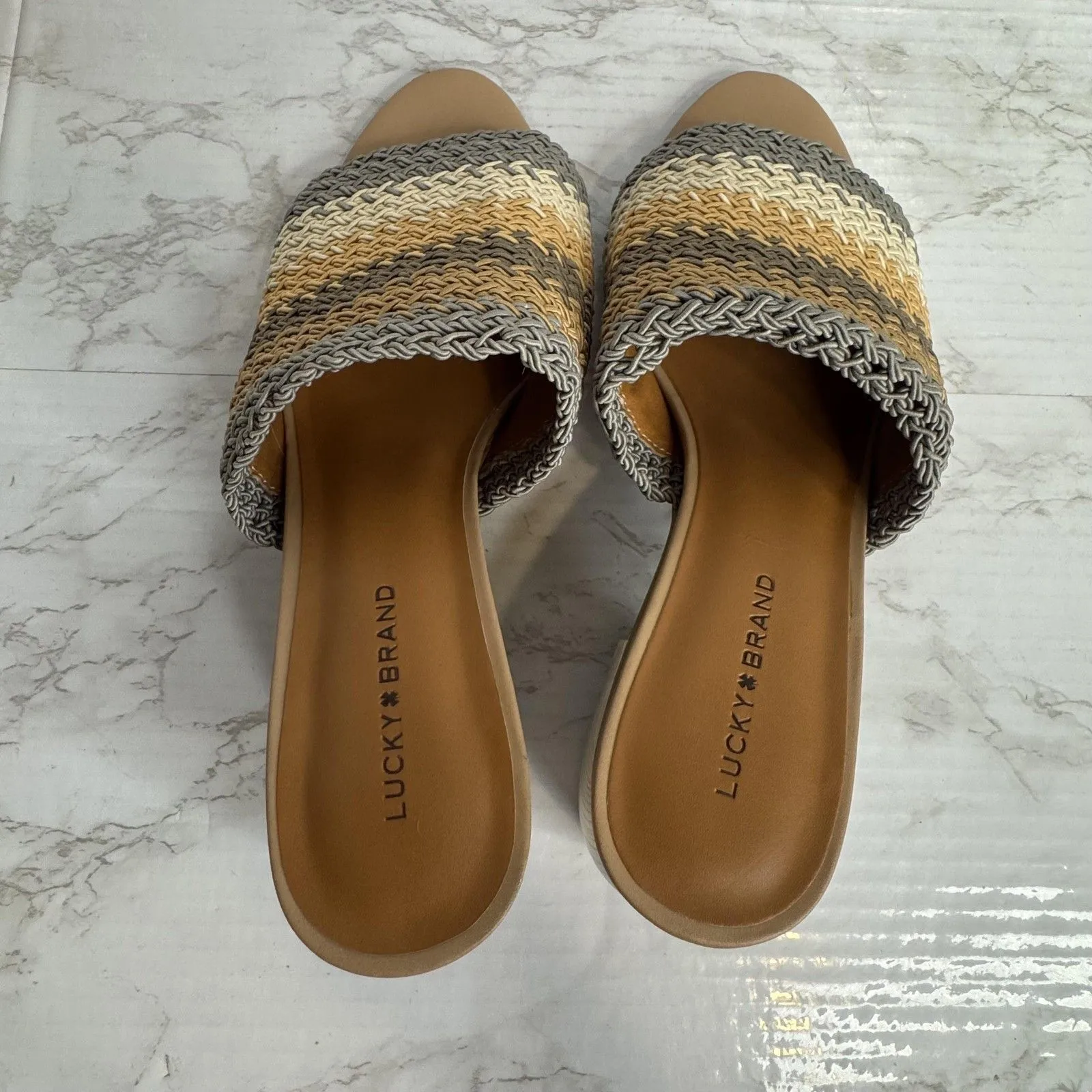 Lucky Brand nanssi multicolor Woven crochet Block Heel Slip On Sandals Mules 9.5 - Image 12