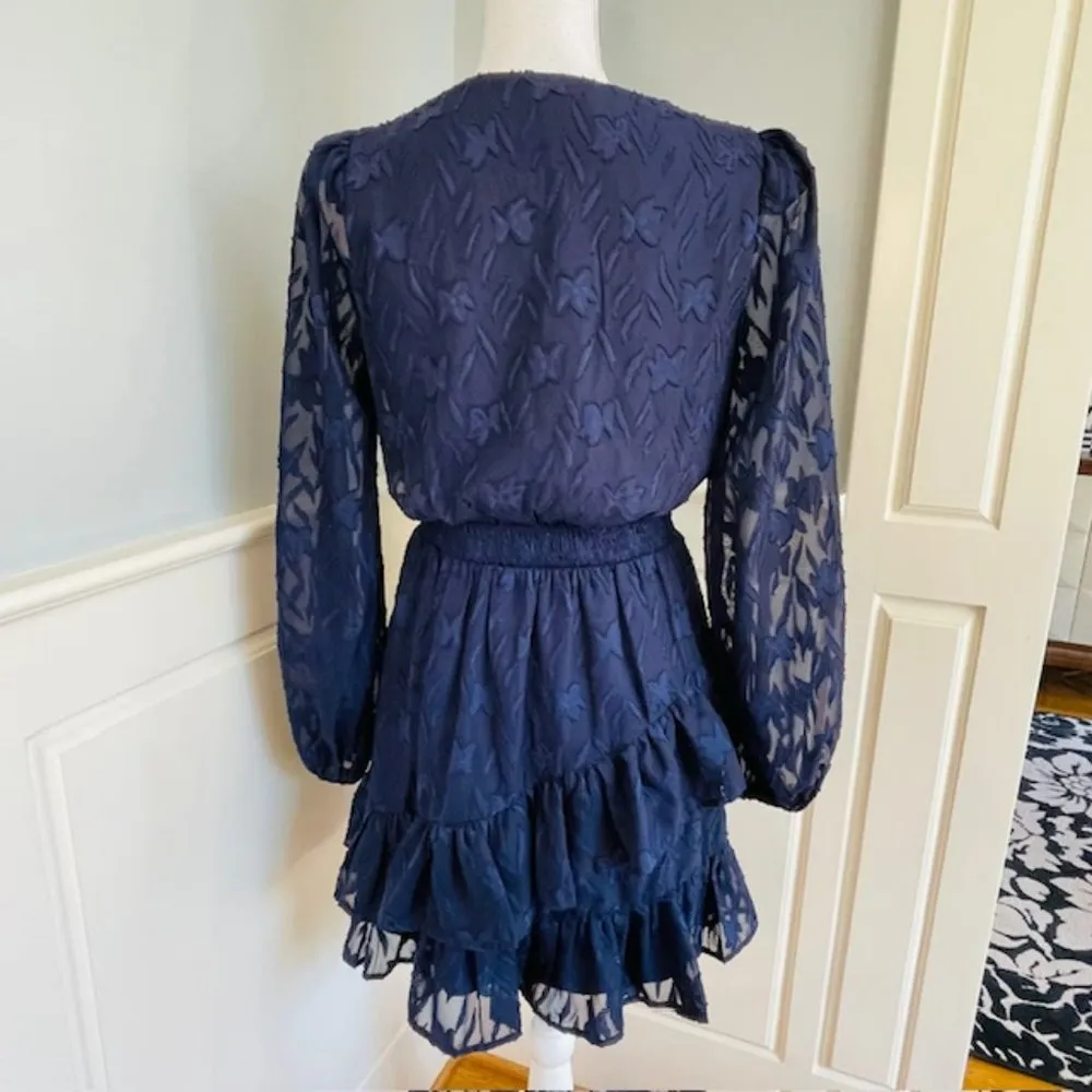 Aqua Chiffon Ruffled Tiered Mini Party Dress Navy Small - Image 5