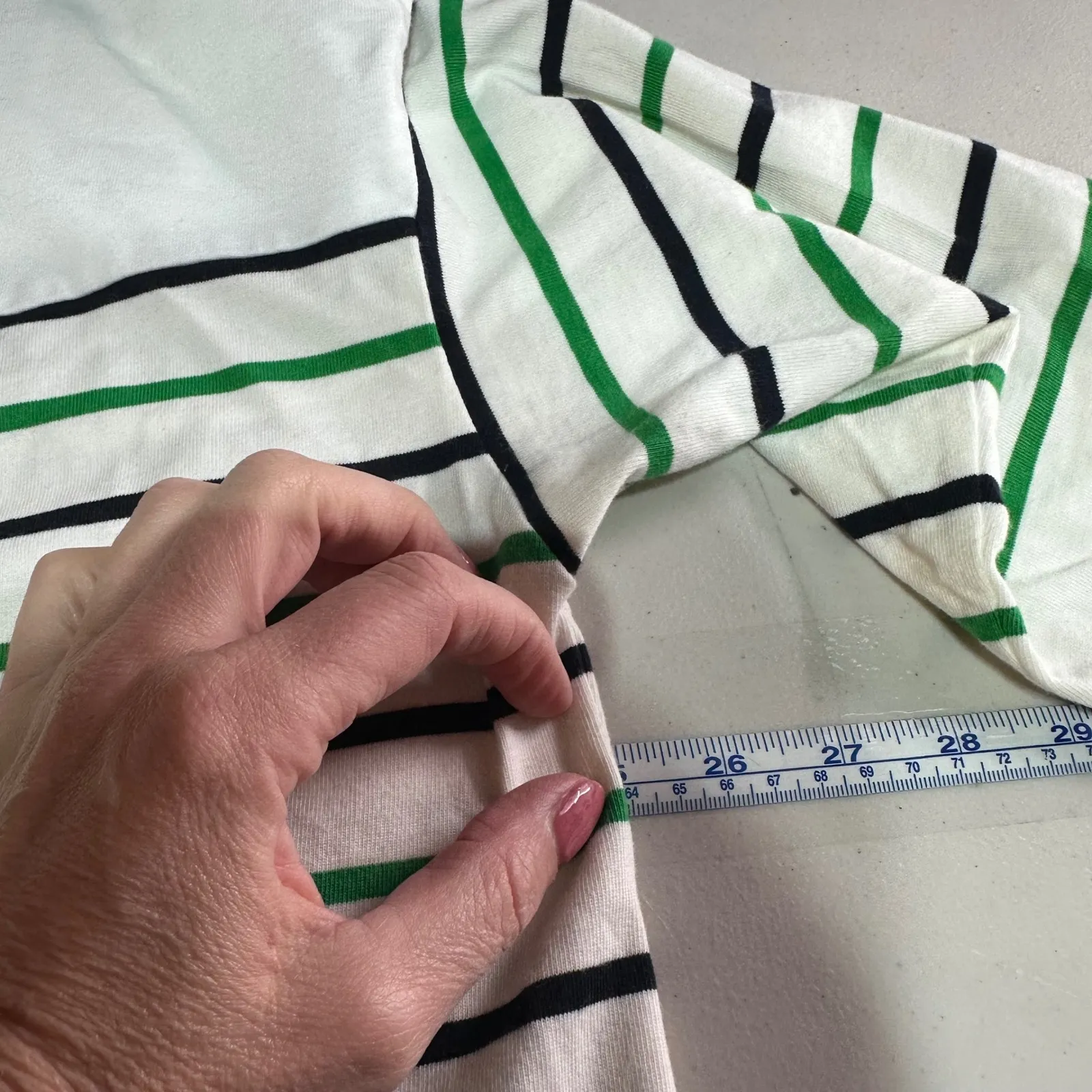 Lauren Ralph Lauren Size 2X‎ Top White Green Navy Striped 3/4 Sleeve Crown Logo - Image 8