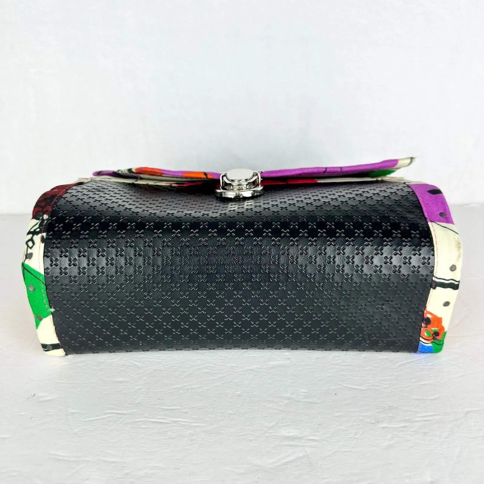 Handmade Top Handle Wood Fabric Handbag Purse Scandinavian Abstract Artsy OOAK - Image 5