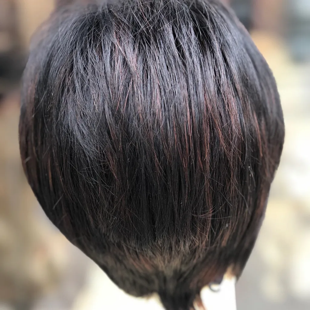 Short tapered cut black highlights wig 2019 - Image 6