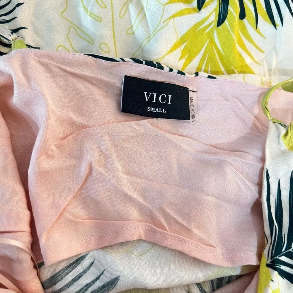 VICI yellow floral midi slip sundress with draped neckline size small - Image 7