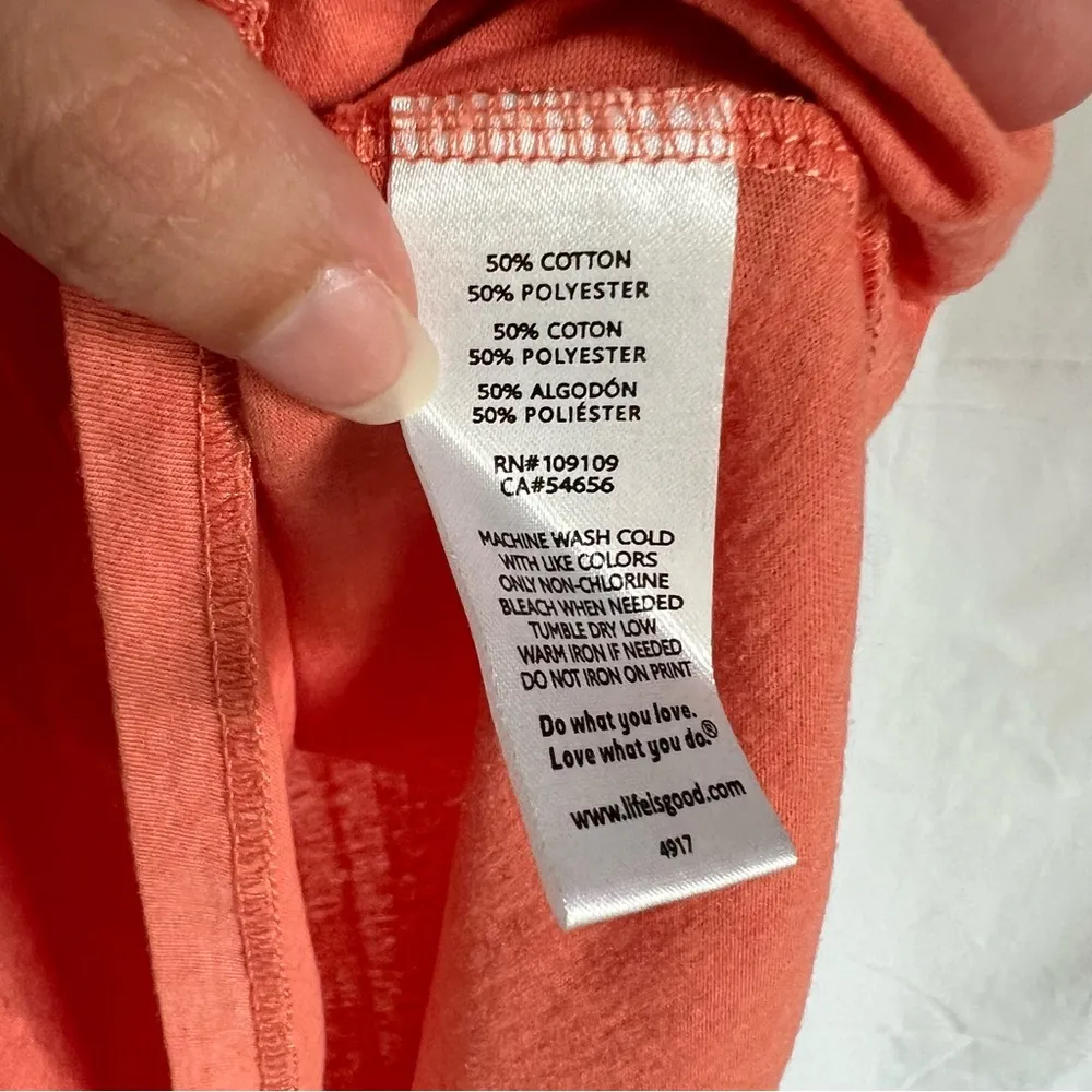 cool tee v neck “tropic like it’s hot” sun coral and yellow tee L - Image 9