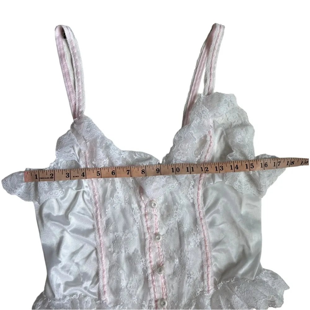 Vintage 90s White Lace Trim Lingerie Bodysuit Teddy size Large - Image 3