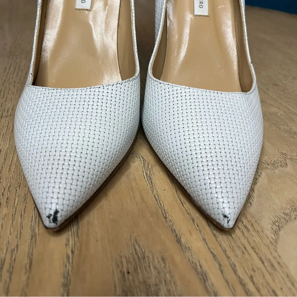 Diane Von Furstenberg White Woven Leather Heels Pointed Toe Pumps Women’s 8.5 - Image 4