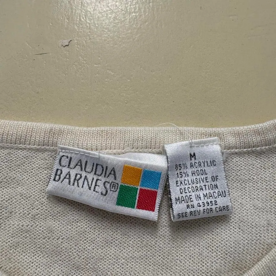 Vtg 90s Claudia Barnes Size M Floral Embroidery Grandma Cardigan Sweater Fairy Size M - Image 4