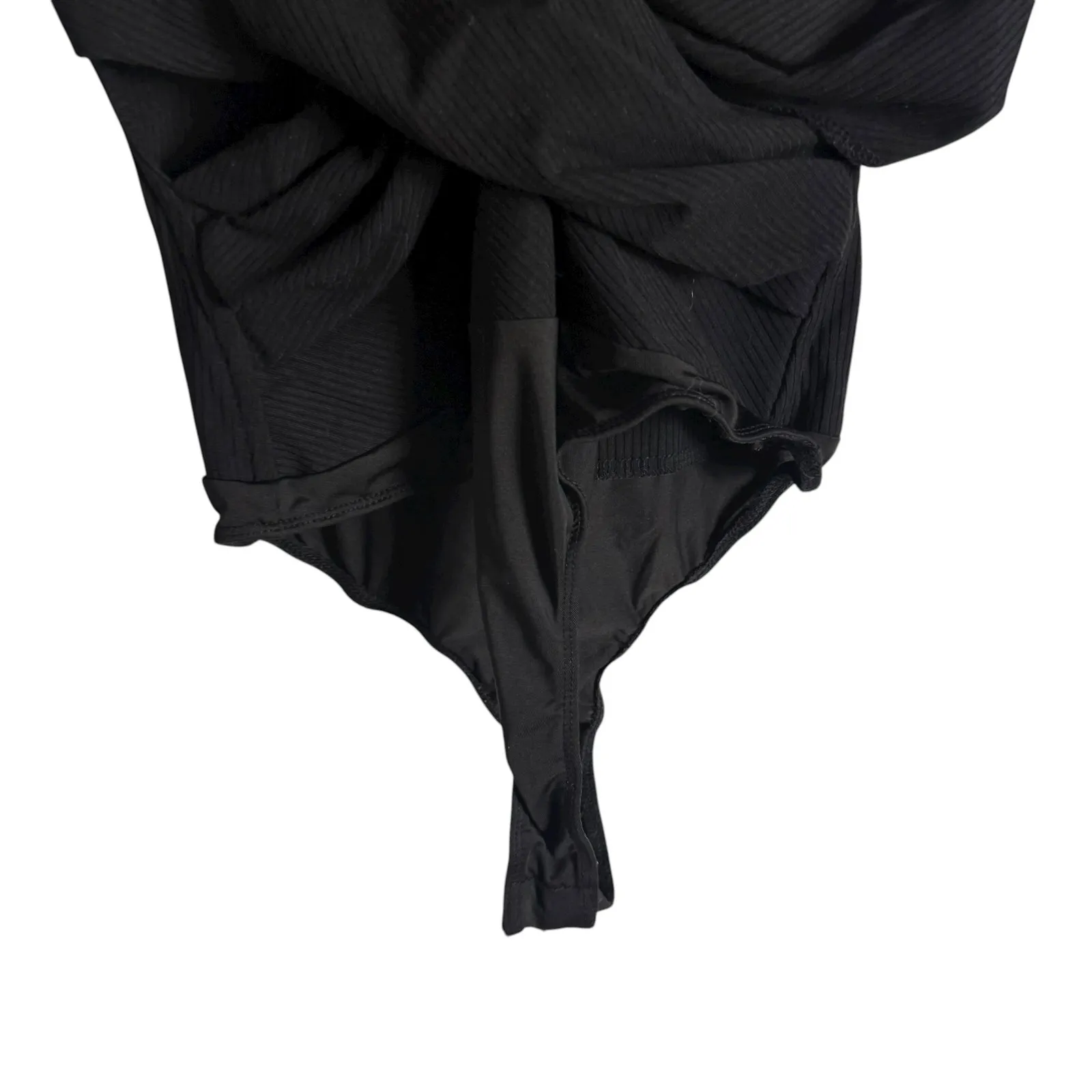 ASTR The Label Black Twist Front Faux Wrap Long Sleeve Ribbed Bodysuit Size M Size M - Image 4