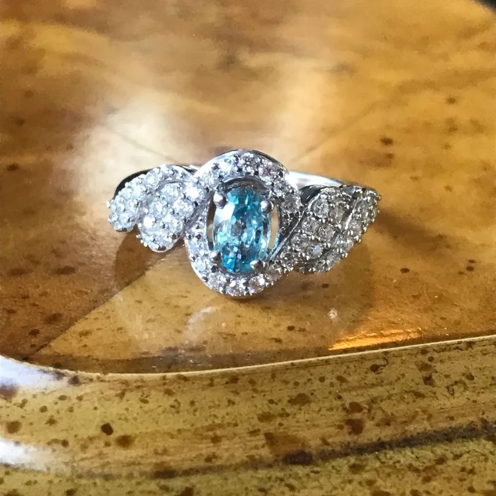 Natural Blue Zircon Moissanite Sterling Silver Ring Size 5 - Image 9