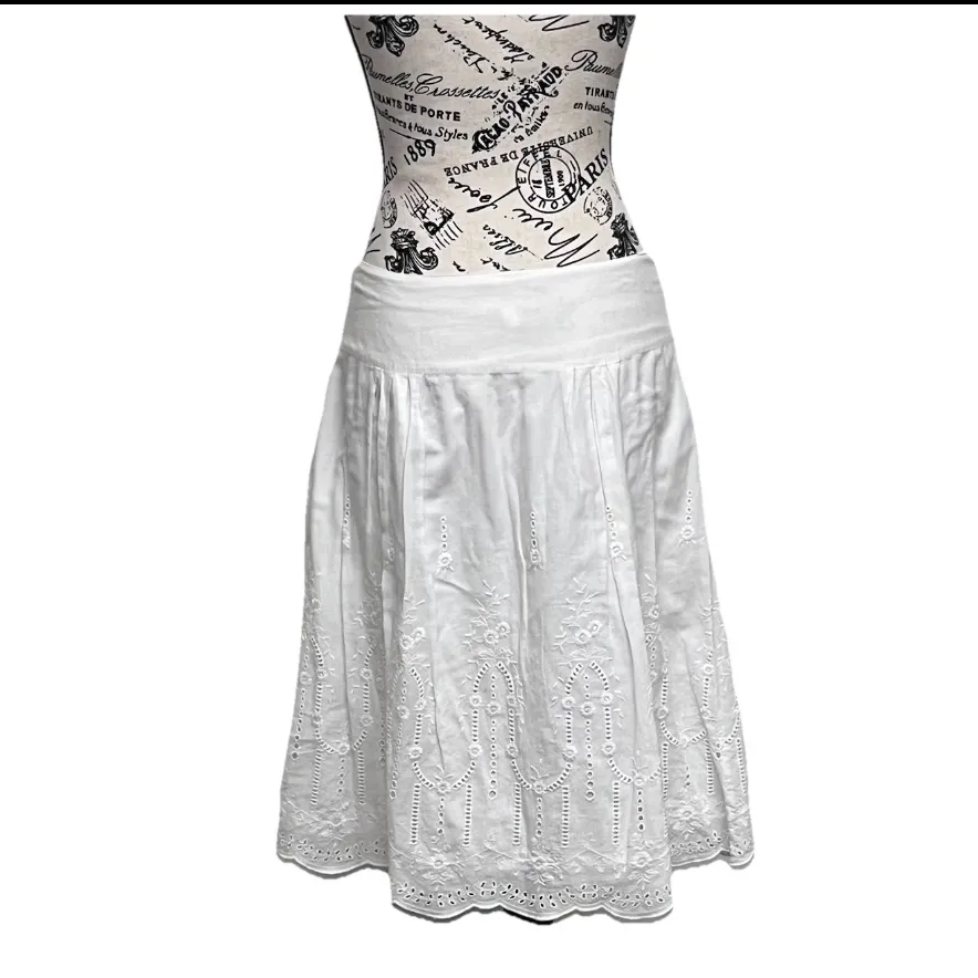 Old Navy Vintage Y2K Low Rise White Eyelet Midi Skirt Womens 4 Cotton Cottage - Image 5