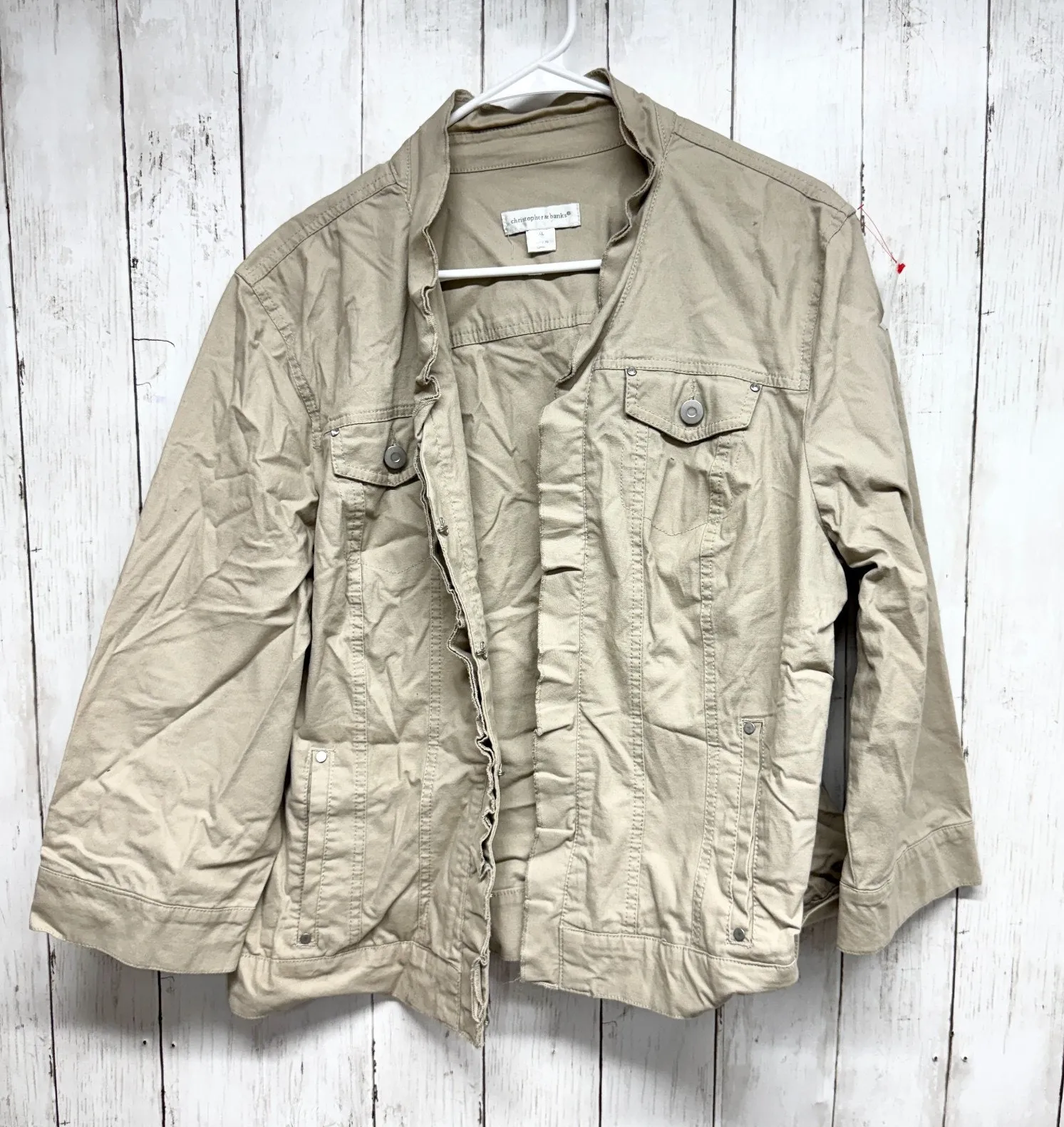 Christopher & Banks Jacket Women XL Tan Collared Utility Pockets Casual Rugged - Image 1