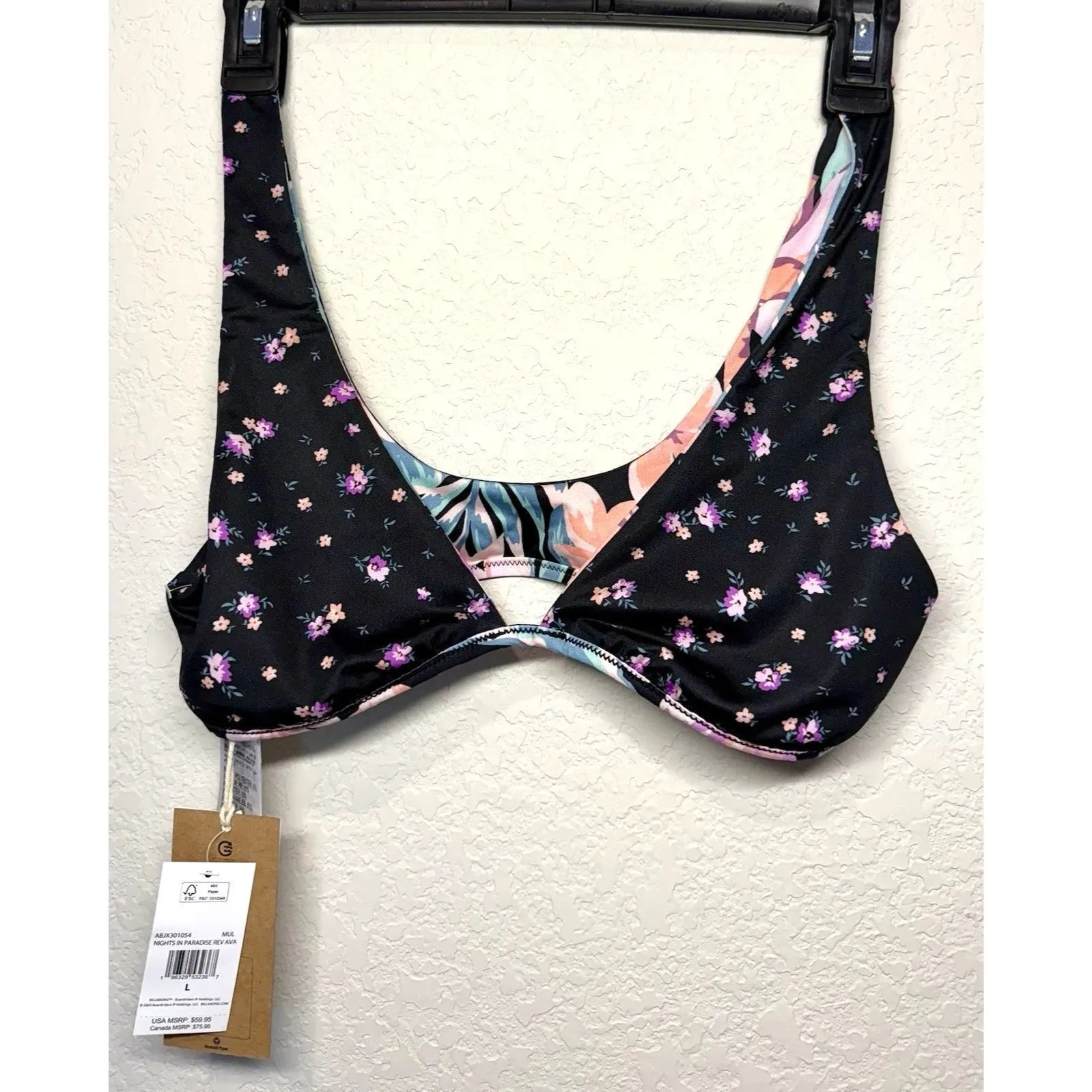 Billabong Nights In Paradise Reversible Top Floral Black Size Large NWT - Image 4