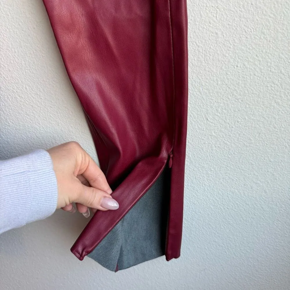 Zara Faux Leather High Waisted Zipper Slit Bottom Red Pull On Pants Size XS - Image 3