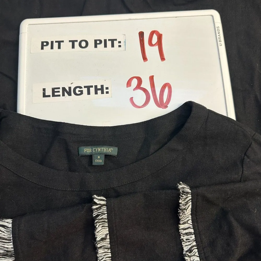 For Cynthia Black Linen Shift Dress Women's Size Small - Image 2