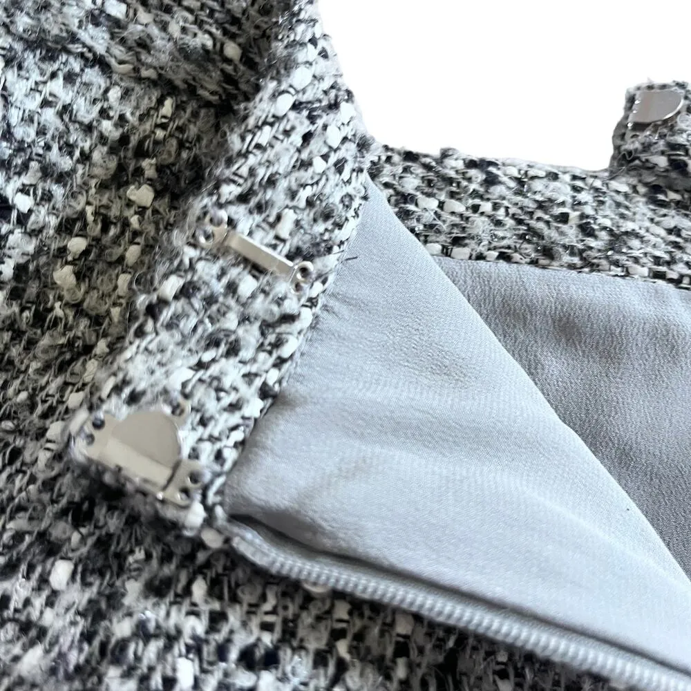 Oscar de la Renta Black White Tweed Ruffled Knee Length Pencil Skirt Size 8 - Image 10