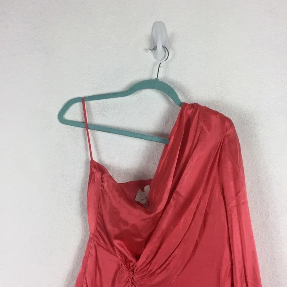 NWT Cinq A Sept Stace Coral Pink One Shoulder 100% Silk Satin Blouse Medium - Image 6