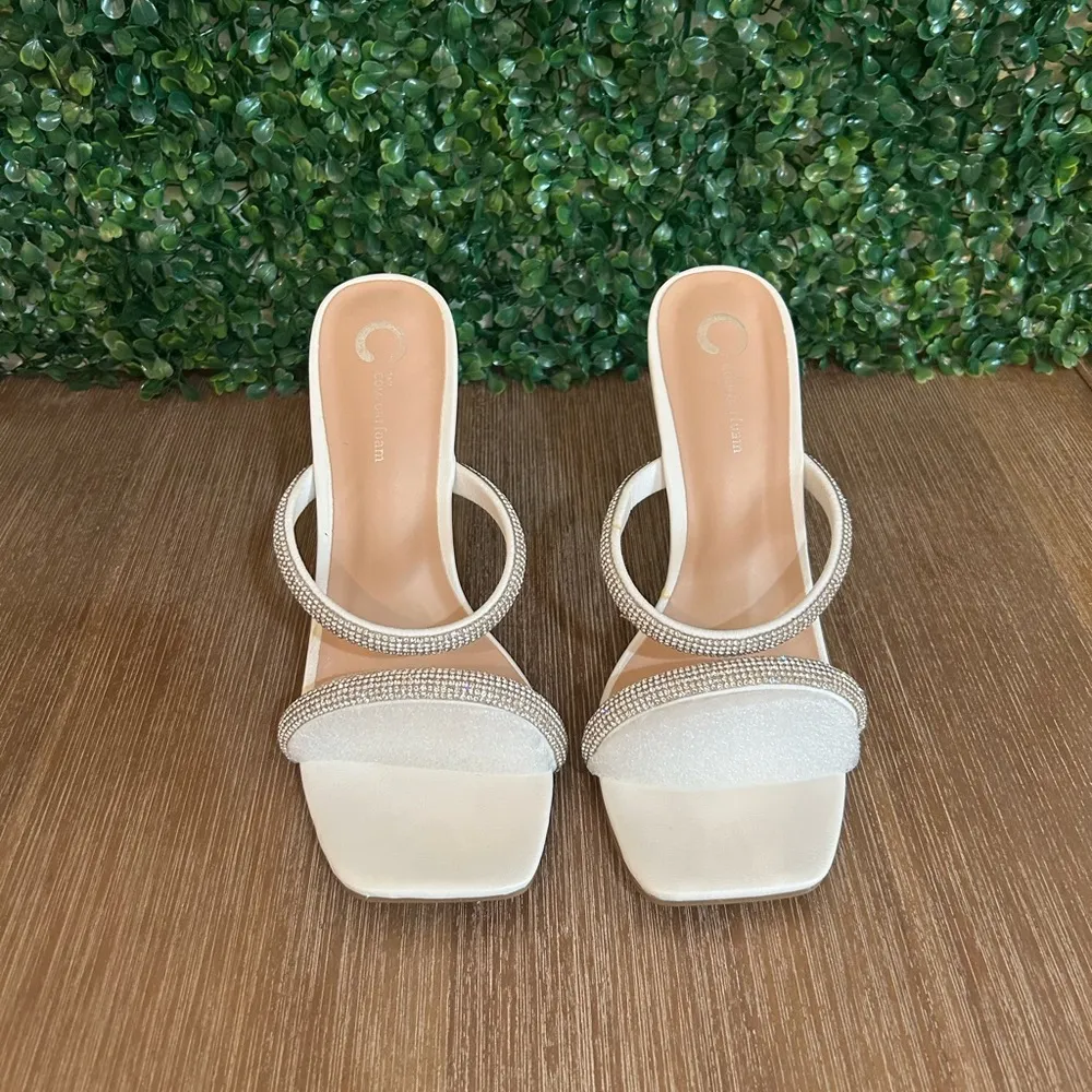 Journee Collection Reena White Rhinestone Heels Size 9 – Bridal Dressy Mule NEW - Image 9