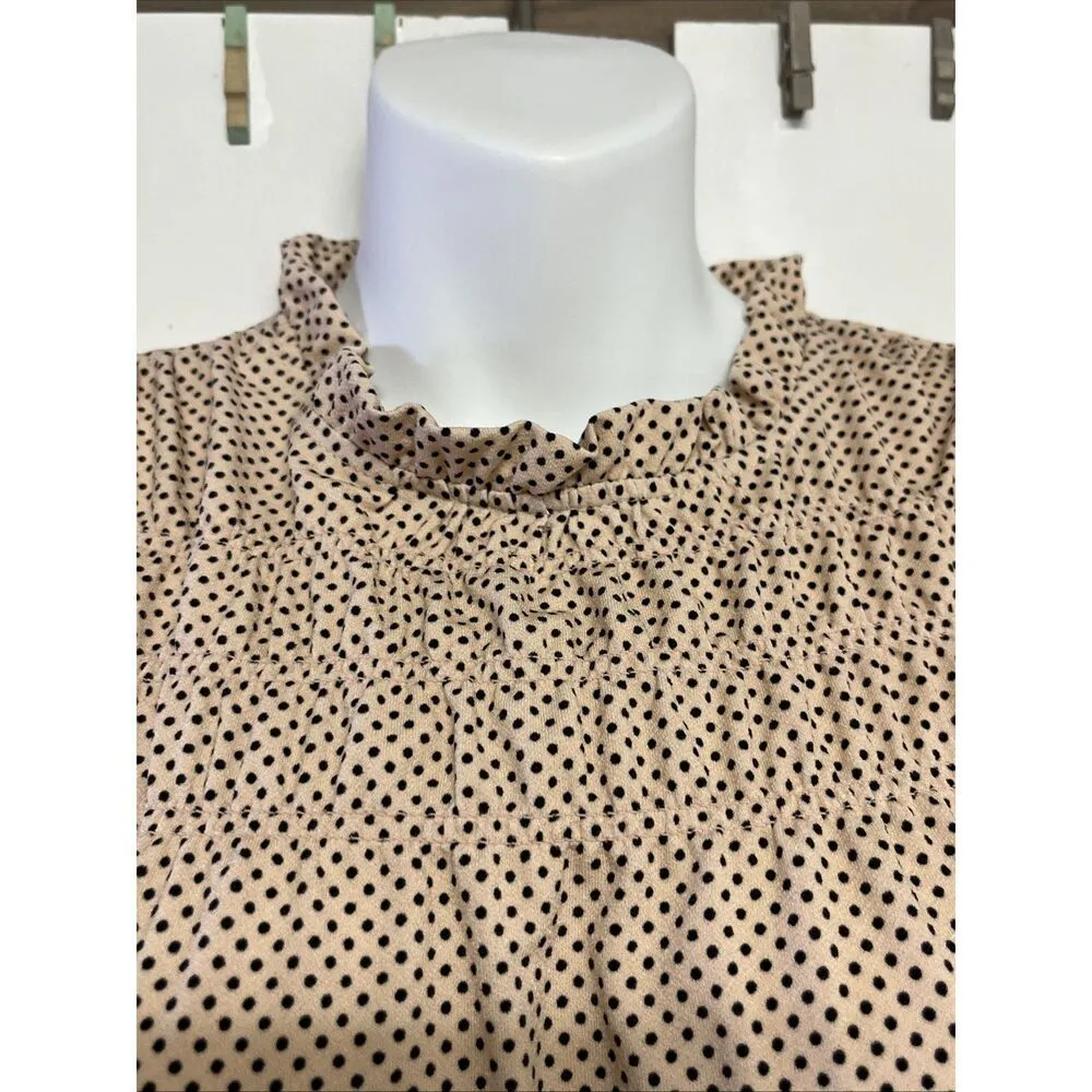 Adrianna Papell Light Pink Black Polka Dot Sleeveless Ruffle High Neck Top-Small - Image 3