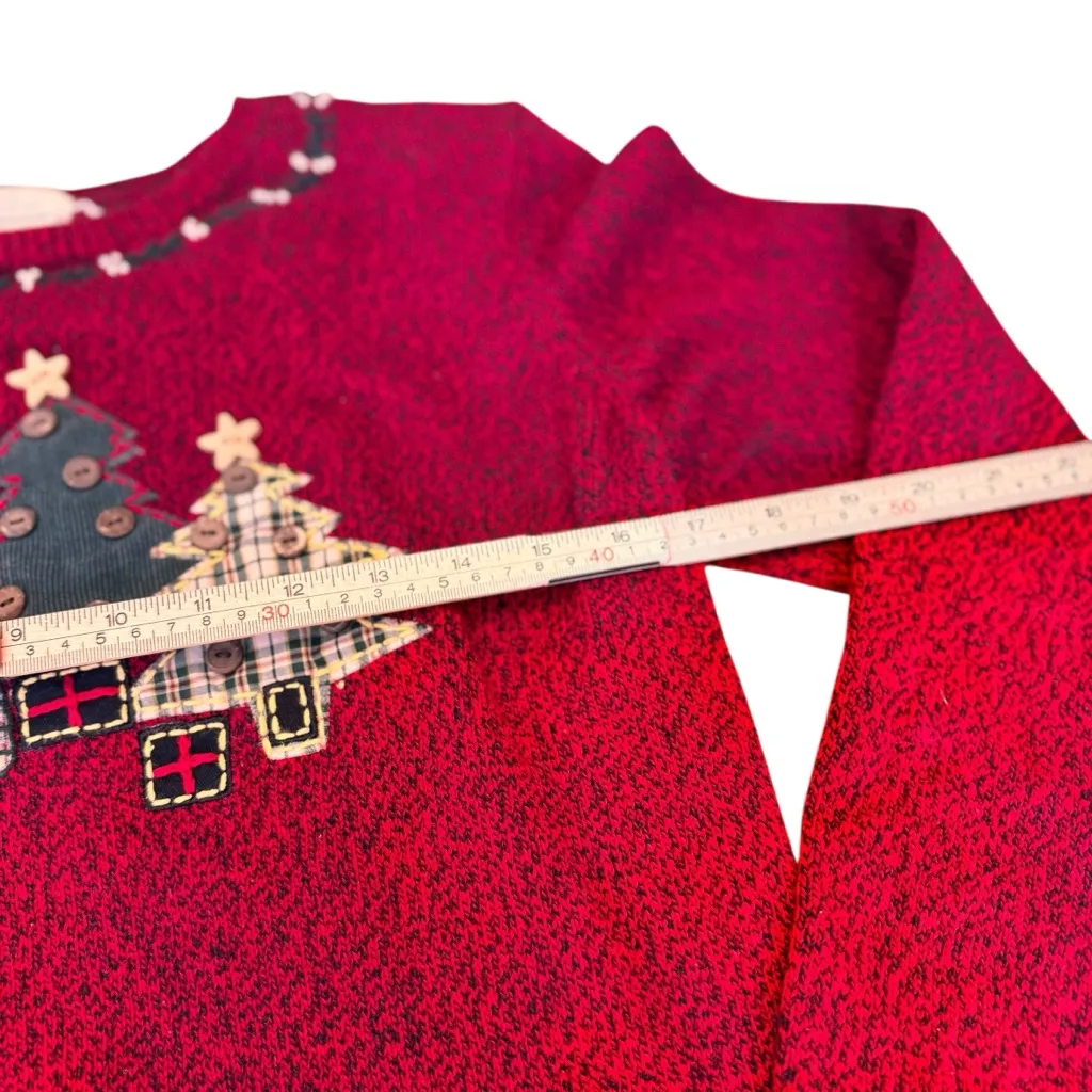 Christopher Banks Christmas Sweater Red Embroidered Trees Appliq Med GUC Beaded - Image 4