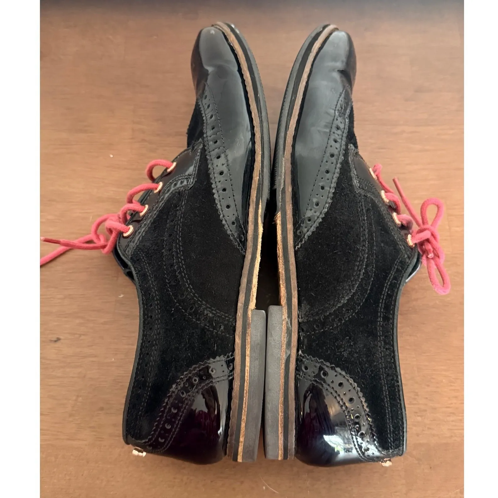 Ted Baker Anoihe Wingtip Oxfords Black Patent Suede pink Laces Women Size 10 - Image 6