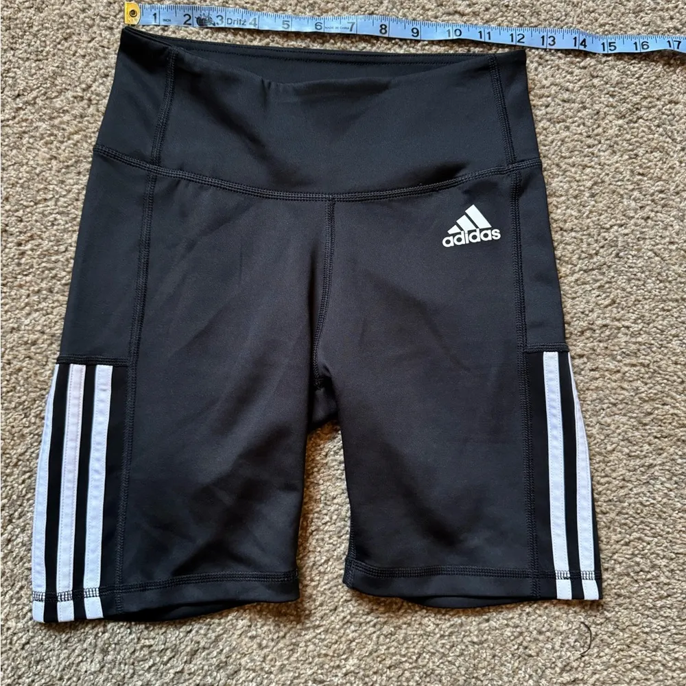Adidas Womens 3 Stripe High Waist Bike Shorts (Black/White, Small) - Image 4