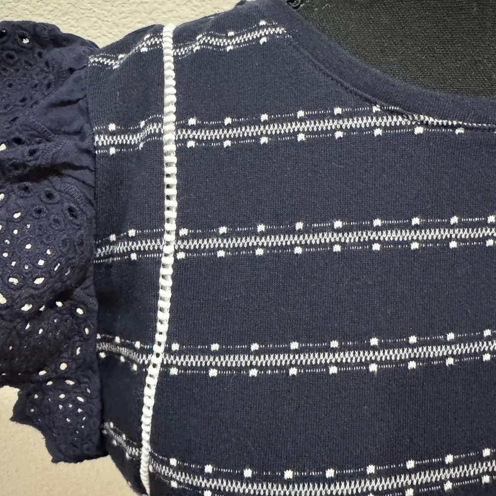 Ann Taylor  Blue and White Flutter Sleeve Ruffled Blouse - Image 2