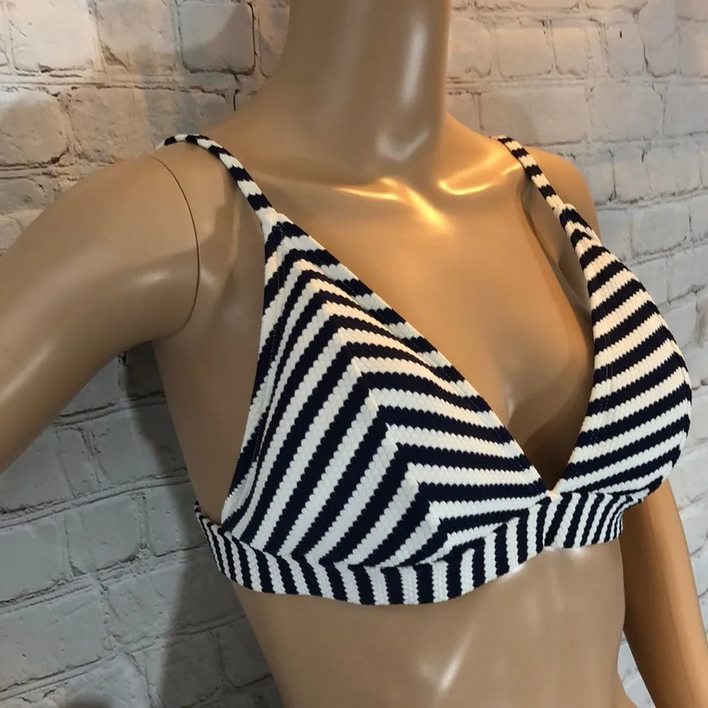 Navy Blue & White Chevron Striped Knit Bikini Top Blue Size M - Image 3