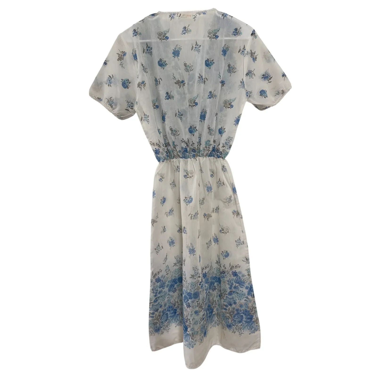 Marilu lingerie white blue floral V neck nightgown slip summer dress small - Image 5