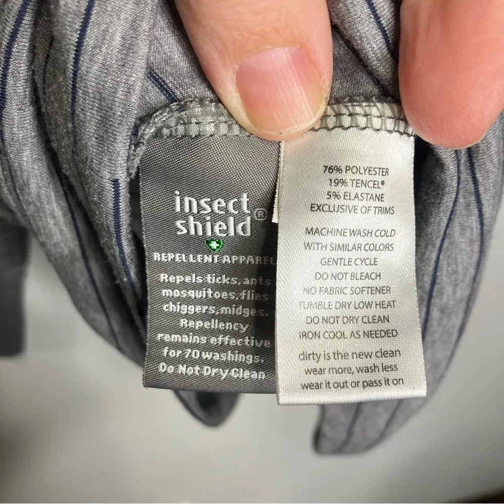Toad & Co insect shield striped hooded long‎ sleeve tee size small Gray - Image 8