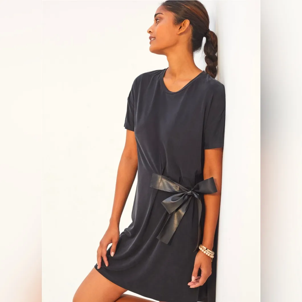 Dolan Anthropologie Black Faux Leather Side Tie Mini T - Image 3