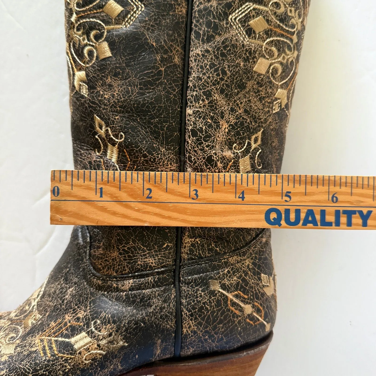 Circle G Marietta Brown Distressed Leather Embroidered Cowboy Snip Boot Sz 8.5 M - Image 11