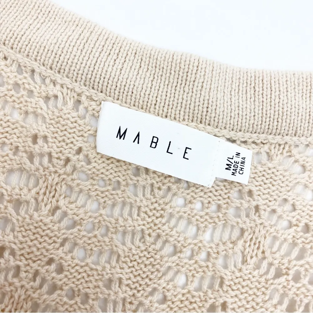 MABLE Marceline Sweater Open Knit Balloon Sleeve Mini Dress: Beige Tan Size L - Image 13