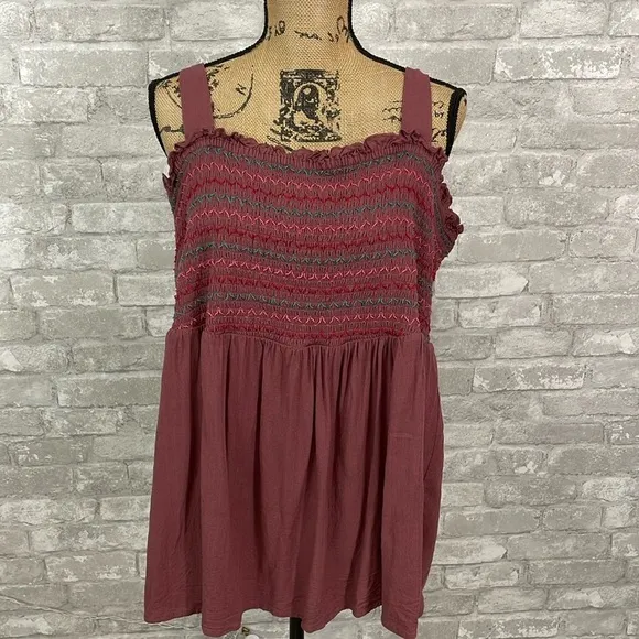 Torrid Smocked Babydoll Tank - Dusty Red - Image 2