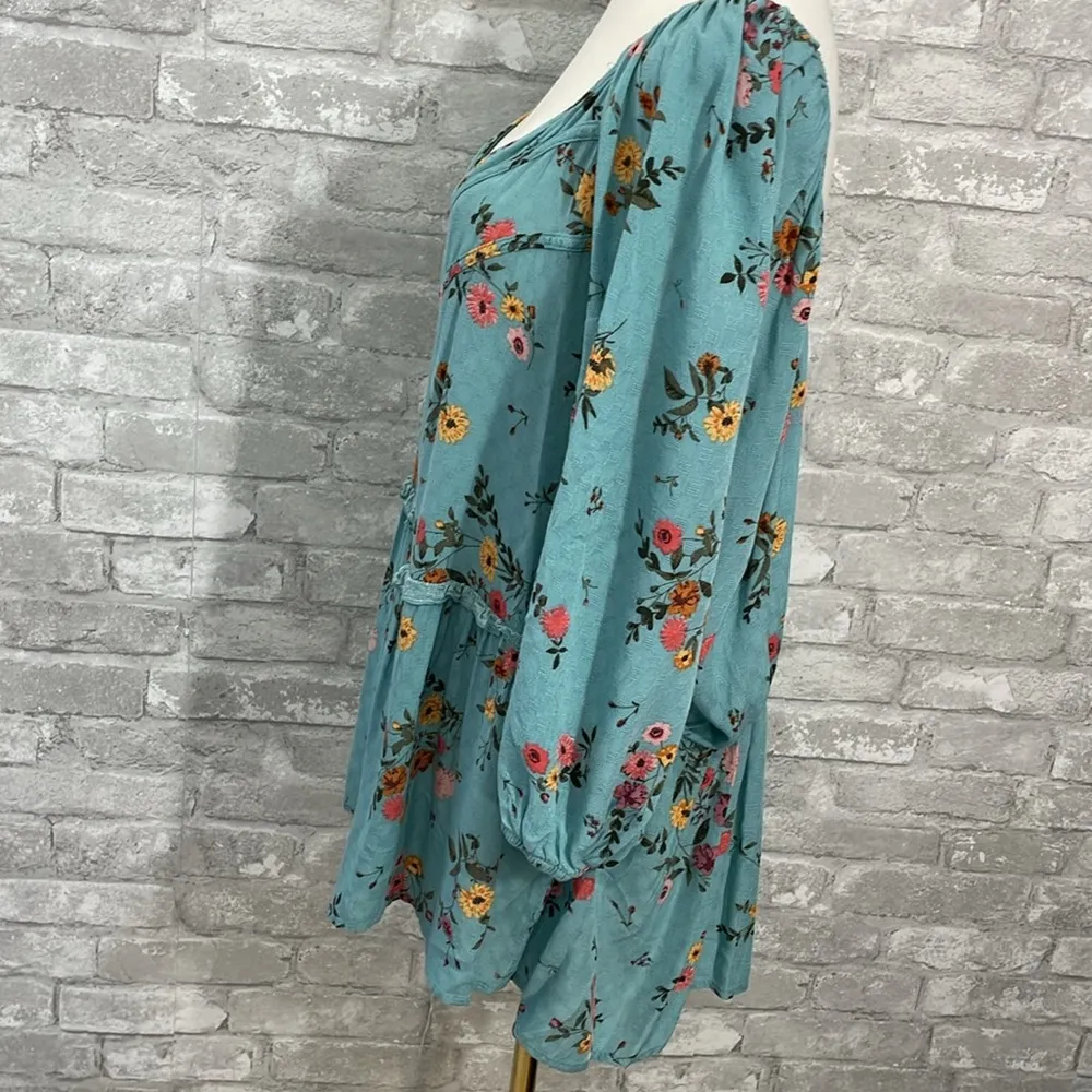 Maurices Teal Floral Babydoll Top - Image 4