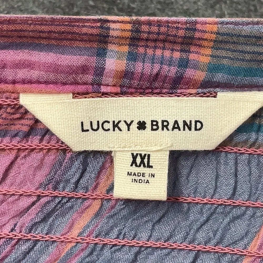 Lucky Brand Women's Yarndyed Smocked Shoulder Blouse Mauve Plaid Plus Size 2X - Image 5