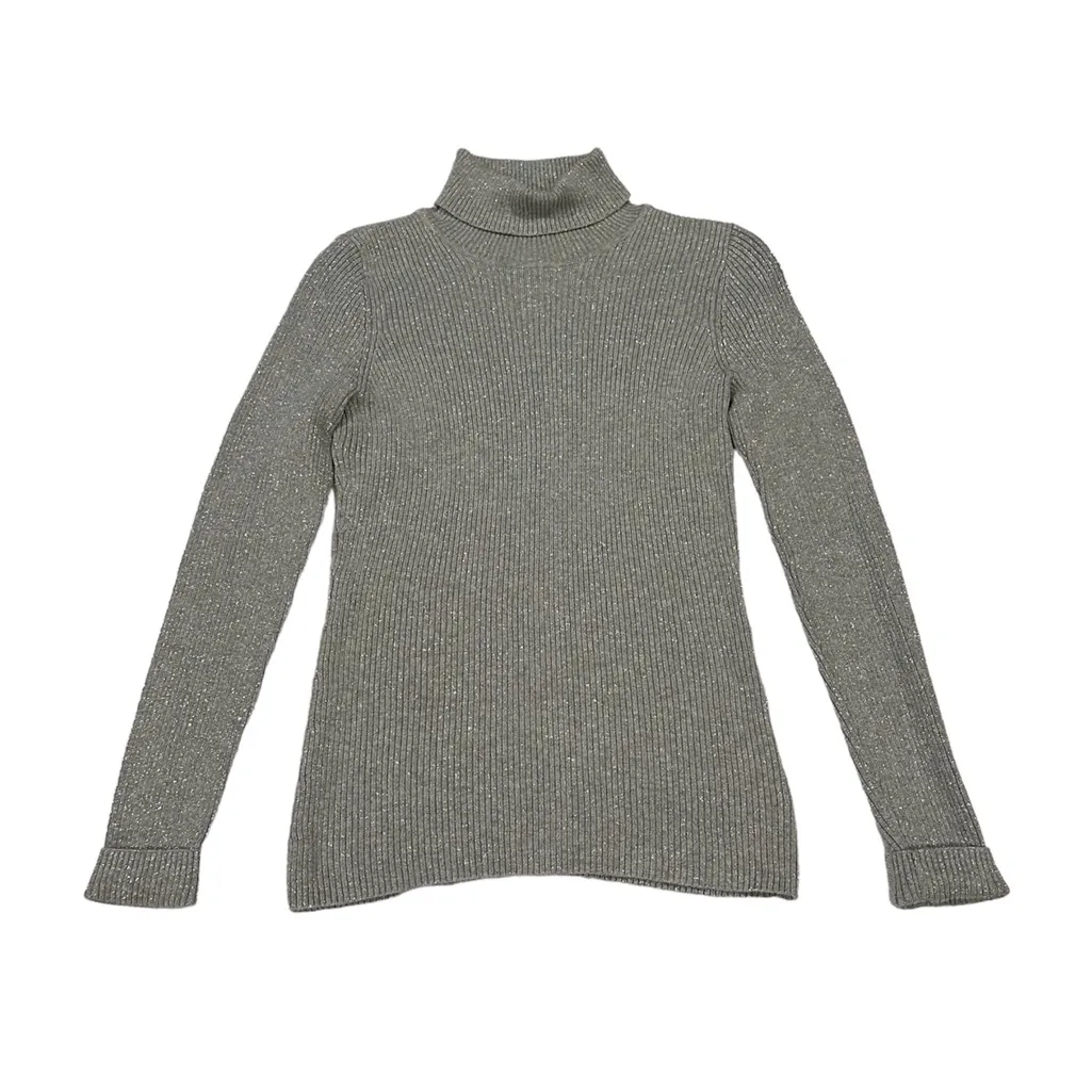 Basic Editions Sweater Women’s Medium Grey Longsleeve Glitter Pullover Casual Gray - Image 6