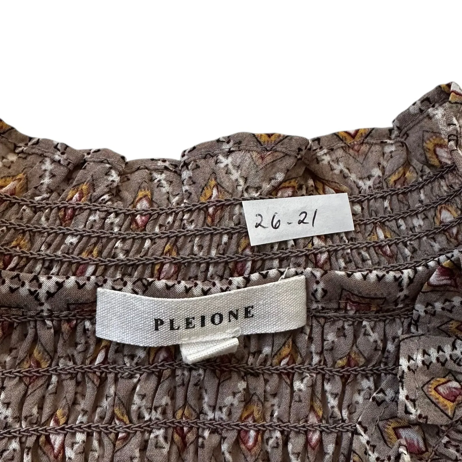 Pleione Brown Printed Lined Tie Bow Blouse Women's Top Size Medium | 26-21 - Image 4