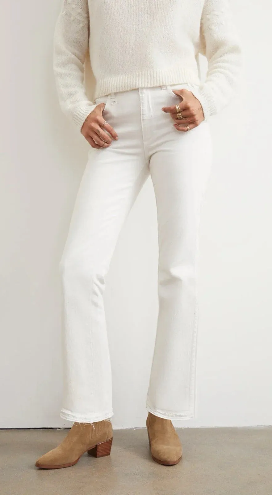 AMO Sz 32 Jeans Bella Released Hem White Oak Straight Leg Denim Boho Grunge - Image 1