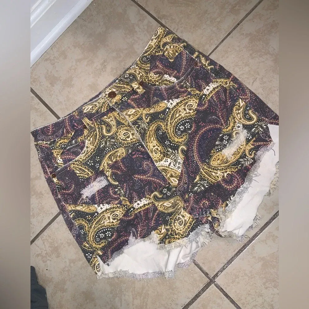 We the free paisley curvy high waisted chino fall shorts caaual denim boho $98 - Image 6