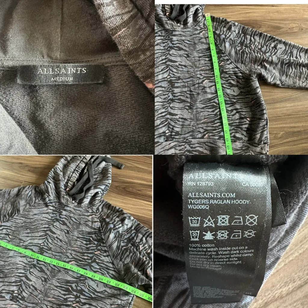 AllSaints Tygers Ragland Hoody Blue Animal Print Women Sz Medium Cropped Hoodie - Image 4