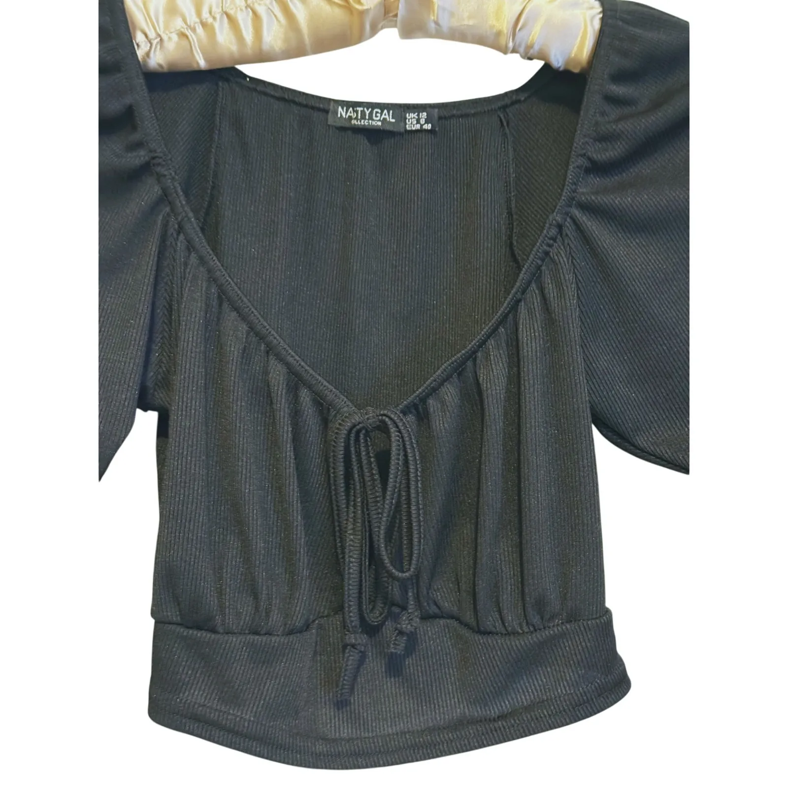 Whimsigoth Babydoll Ribbed Crop Top 8 Black Dark Romantic Gothic Fairy Grunge - Image 8