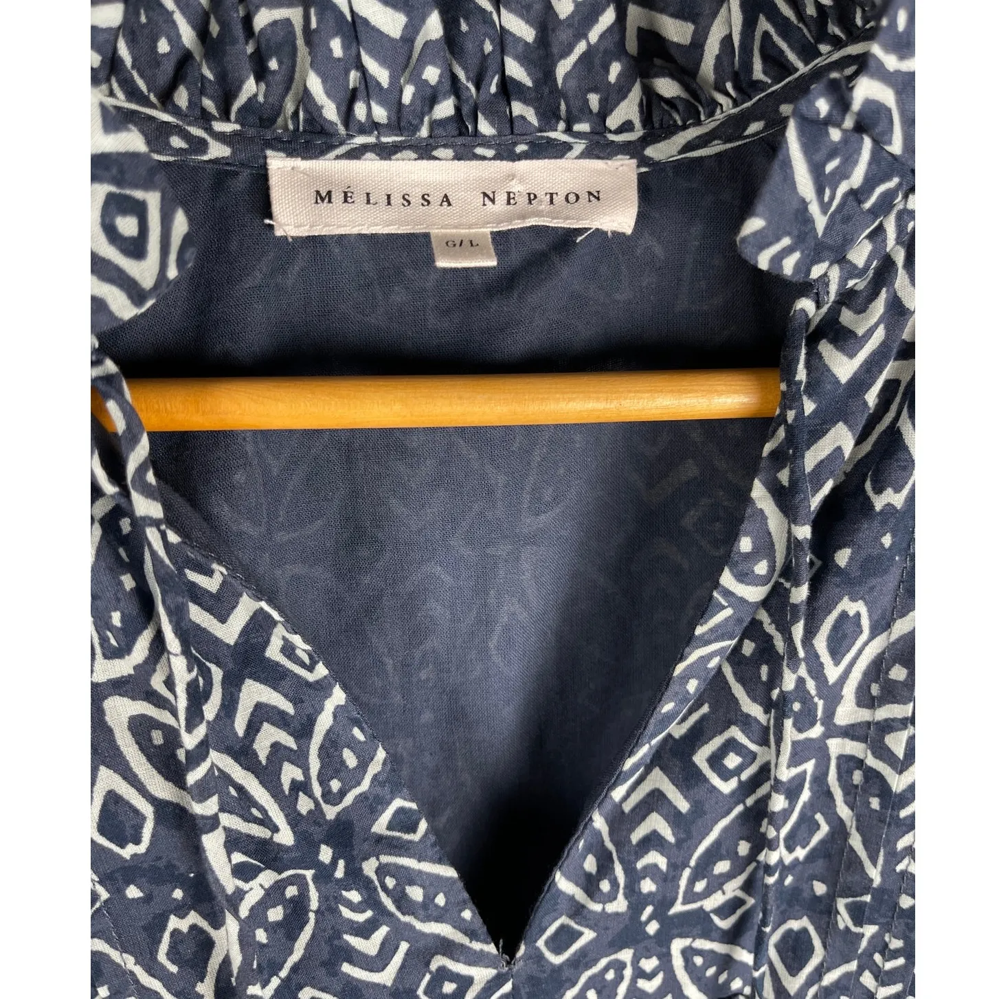 Melissa Nepton Sara Boho Circle Dress‎ Flutter Sleeve Ruffle NeckSize Large Blue - Image 4