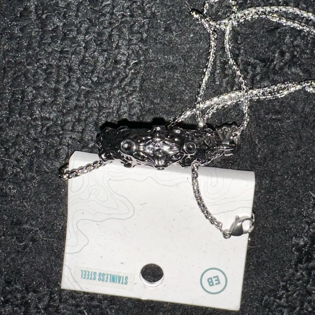 Earthbound Trading Cratered Crescent Moon w/ Skull Stainless Steel Necklace - Image 5