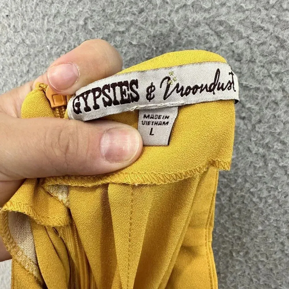 Gypsies & moondust wide leg pants womens large yellow high rise belted boho glam - Image 7