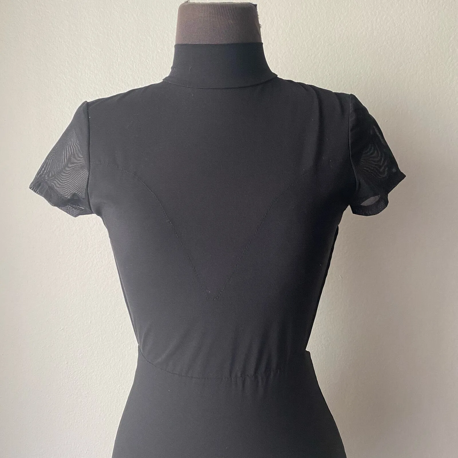 Lucy in the Sky Black Mesh Sheer Turtleneck Bodycon Mini Dress sz S Whimsigoth - Image 2