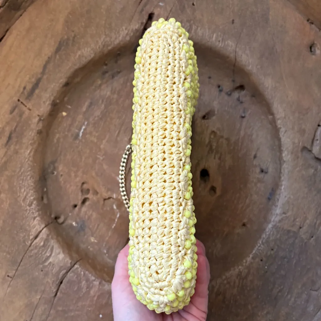 Vintage ADG butter yellow raffia beaded purse clutch party handbag 10 x 6 x 2 in - Image 5