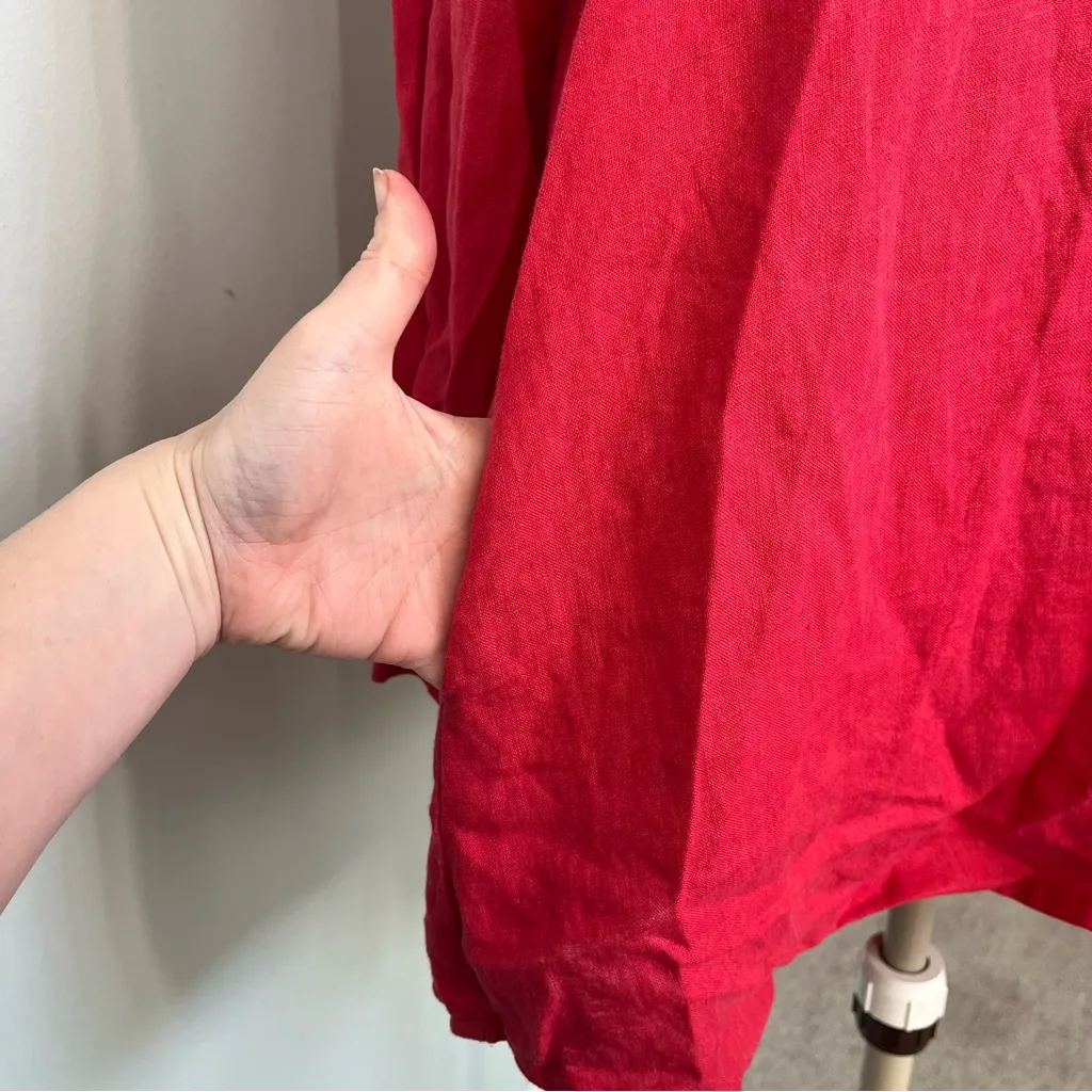 FLAX Women’s 100% Linen Long Sleeve Hooded Tunic Top Size M Watermelon Red Pink - Image 5