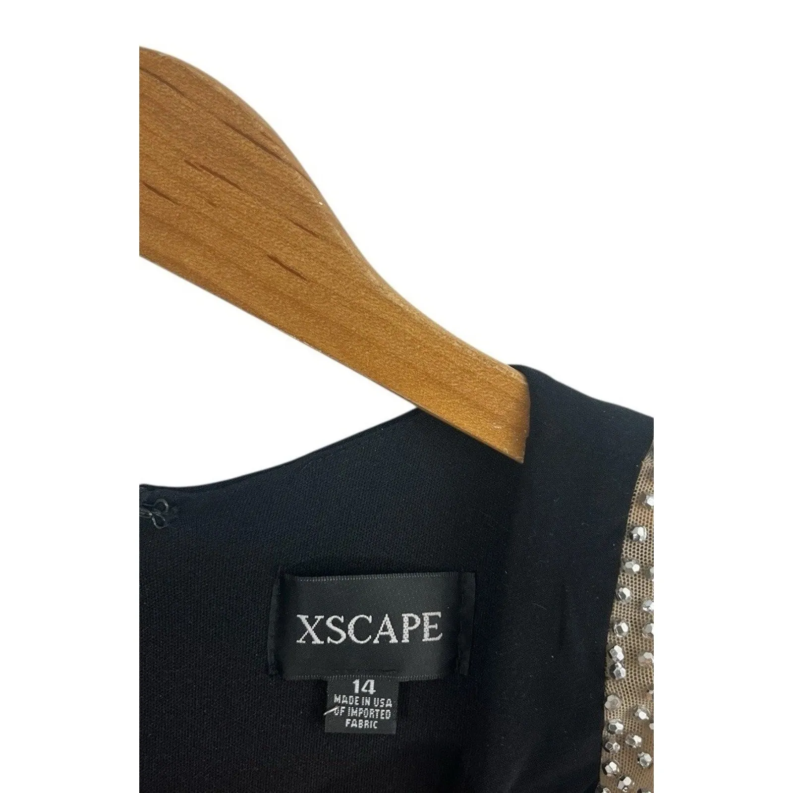 XSCAPE Black Beaded Illusion Long Sleeve Bodycon Dress Size 14 Event Prom - Image 5