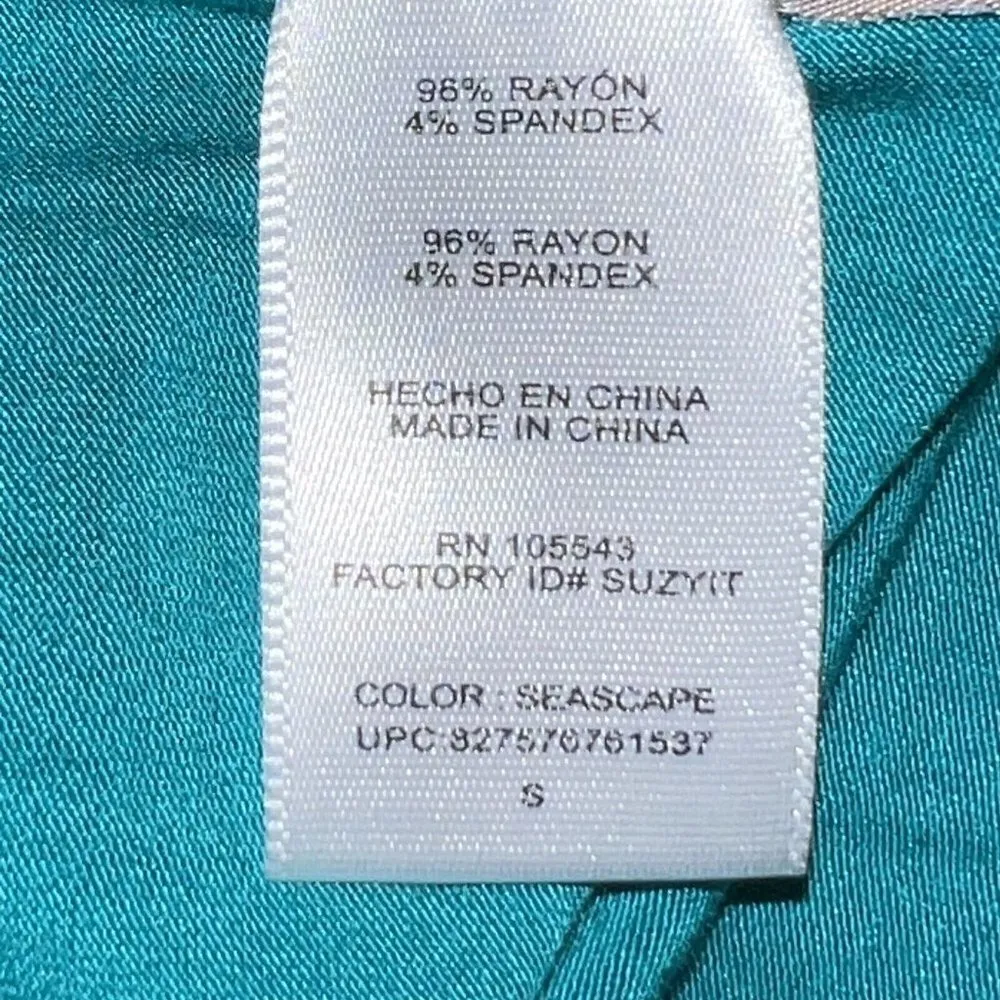 DAISY FUENTES CHIC DRESS SEASCAPE BLUE RUCHED NECKLINE SHIEATH DRESS SMALL‎ NEW - Image 8