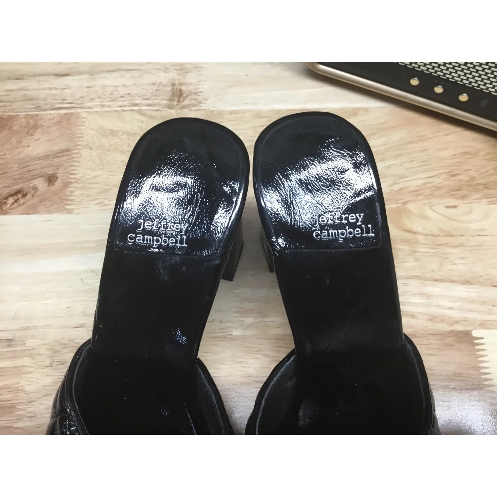 Jeffrey Campbell Platform Sandal Women 8 Black Patent Leather Slip On Square Toe - Image 7