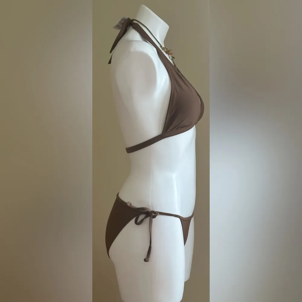 Body Glove Light Brown HalterTop Tie On Bottom & Top  Bikini Set Sz M - Image 4